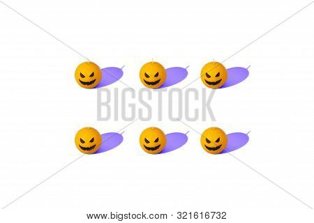 Halloween Orange And Violet Seamless Pattern. Orange Candle Pumpkins. Jack Olantern. Many Orange Pum