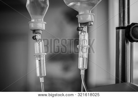 Resuscitation, Palliative Care, B&w Medical Concept, Iv Bag Fluid, 2 Intravenous Drop Saline Drip Sl