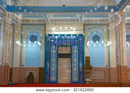 Astana, Kazakhstan - July 25, 2017: Interior Of The Nur-astana Mosque. Is A Modern Mosque In Astana 