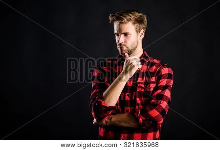 Handsome Well Groomed Man In Checkered Shirt. Manliness Concept. Meaning Of Modern Manliness. Male B