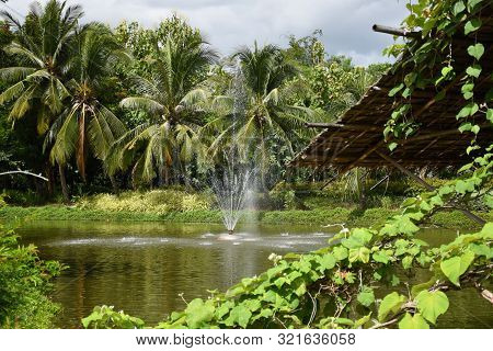 Kanchanaburi, Thailand, 09.09.2019: Beautiful Garden, Lake, Traditional Thai, Siamese Clothes, Build