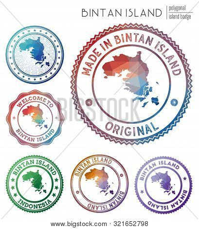 Bintan Island Badge. Colorful Polygonal Island Symbol. Multicolored Geometric Bintan Island Logos Se