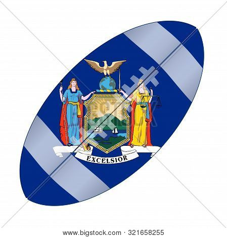 A Typical American Type Foorball Over A White Background With The Flag Of New York State