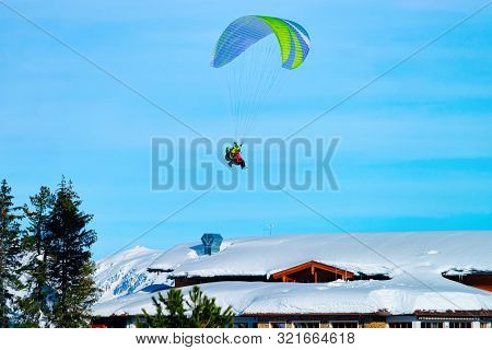 Men Skier Skiing On Penken Park Ski Resort Austria