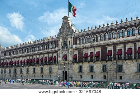 The National Palace Facade Next To The Zocalo In Mexico City