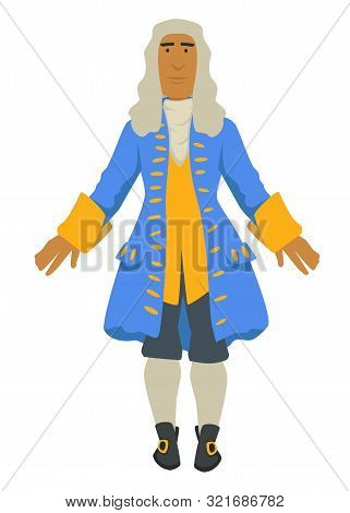 Rococo Fashion Style, Nobleman In Wig And Jacket With Stockings
