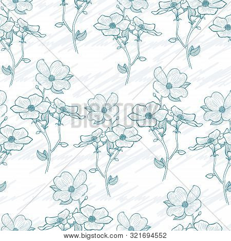 Lovely Vector Pastel Blue Flower Bunch With Scribble Texture Seamless Pattern Background