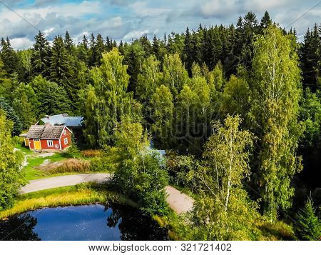 Aerial View Of Mystically Turquoise Coloured Spring Kiikunlahde In Hollola, Finland