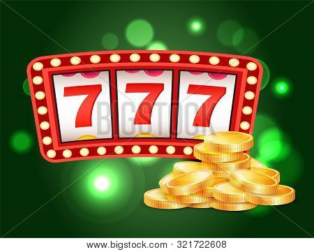 Slot Or Fruit Machines, Casino Club, 777 Combination And Gold Coins Vector. Money Stakes And Betting