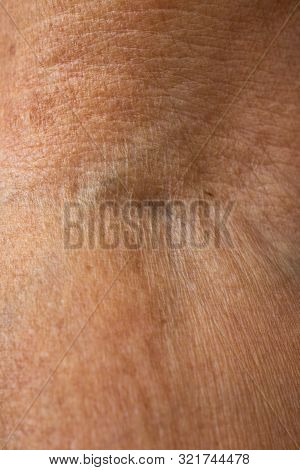 Senior Woman's Wrinkled Foldable Joint Of The Arm, Close Up & Macro Shot, Selective Focus, Body Part
