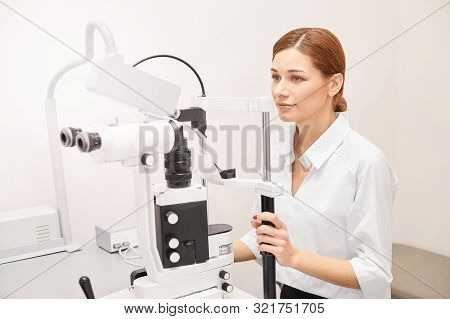 Eye Ophthalmologist Exam. Eyesight Recovery. Astigmatism Check Concept. Ophthalmology Diagmostic Dev