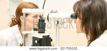 Eye Ophthalmologist Exam. Eyesight Recovery. Astigmatism Check Concept. Ophthalmology Diagmostic Dev