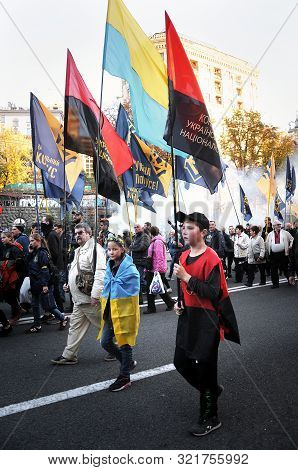 Kyiv, Ukraine - October 14, 2018. March In Honor Of Upa. Defender Of Ukraine Day