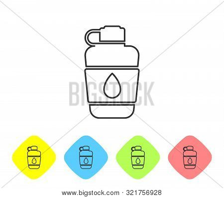 Grey Line Canteen Water Bottle Icon Isolated On White Background. Tourist Flask Icon. Jar Of Water U