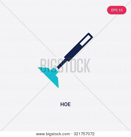 two colored hoe vector icon from farming and gardening.