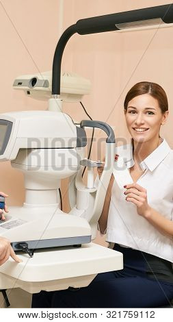 Eye Ophthalmologist Exam. Eyesight Recovery. Astigmatism Check Concept. Ophthalmology Diagmostic Dev
