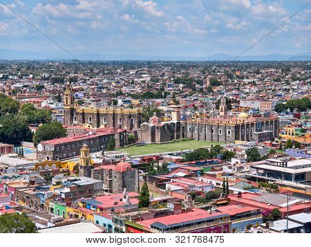 San Andres Cholula, Mexico, September 30, 2018 - High Angle View Of Beautiful San Gabriel Convent An