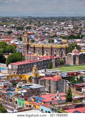 San Andres Cholula, Mexico, September 30, 2018 - High Angle View Of San Pedro Cholula City And San G