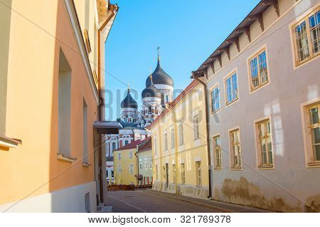 Old Town Street Leading To Alexander Nevsky Cathedral. Talinn, Estonia