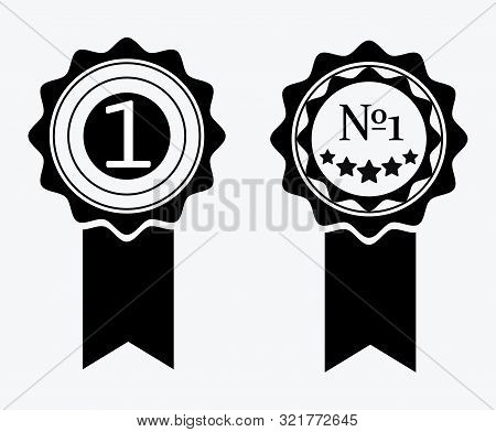 A Sign Of Premium Class. Medal With A Star And Ribbon. Mark Of Distinction. Black And White Quality 