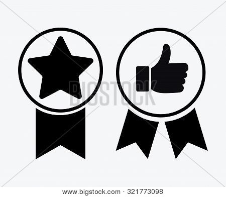 A Sign Of Premium Class. Medal With A Star And Ribbon. Mark Of Distinction. Black And White Quality 