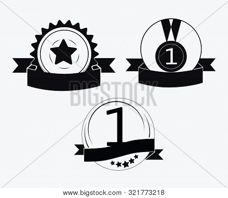 A Sign Of Premium Class. Medal With A Star And Ribbon. Mark Of Distinction. Black And White Quality 