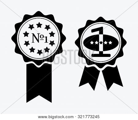 A Sign Of Premium Class. Medal With A Star And Ribbon. Mark Of Distinction. Black And White Quality 