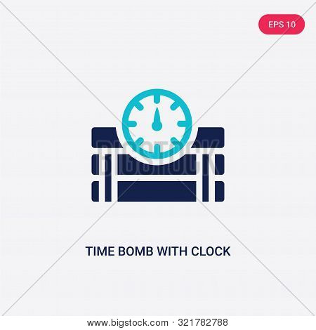 two colored time bomb with clock vector icon from army and war.