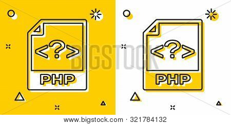 Black Php File Document. Download Php Button Icon Isolated On Yellow And White Background. Php File 