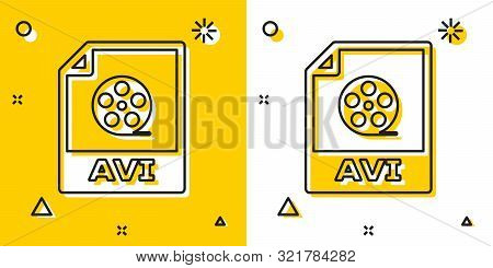 Black Avi File Document. Download Avi Button Icon Isolated On Yellow And White Background. Avi File 