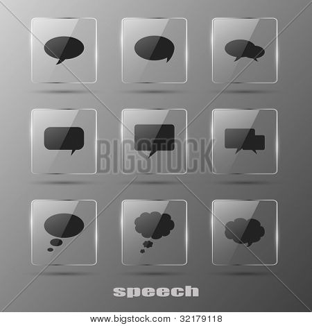 Realistic glass speech bubbles icons.
