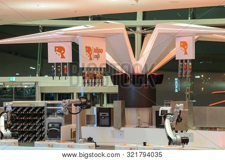 Uae, Dubai - Circa 2019: Robocafe First Full Robotic Coffee Shop: A Cafe Run By Robots Is Opening In