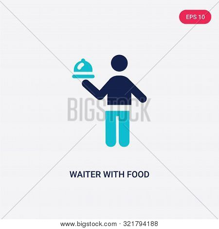 two colored waiter with food tray vector icon from behavior.