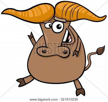 Cartoon Illustration Of Funny African Buffalo Wild Animal Character