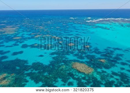 Coral Reef. Aerial photo of Ningaloo Reef in Australia. Shallow reefs are at risk from climate change 