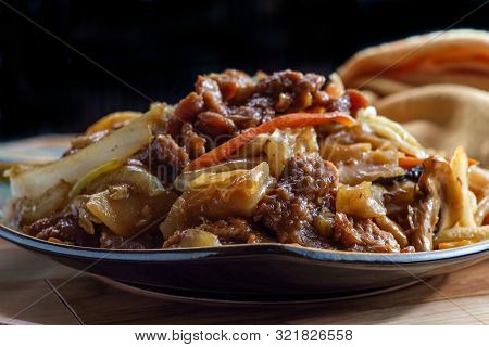 Stir Fried Chinese Beef Chow Fun With Hor Fun Wide Rice Noodles Cabbage And Carrots