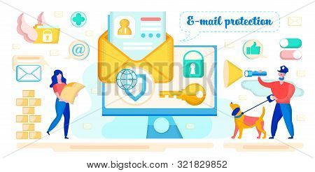 E-mail Protection Service, Internet Messaging, Online Networking Safety Flat Vector Concept With Pol