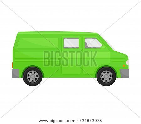 Bright Green Combi Minivan. Vector Illustration On A White Background.
