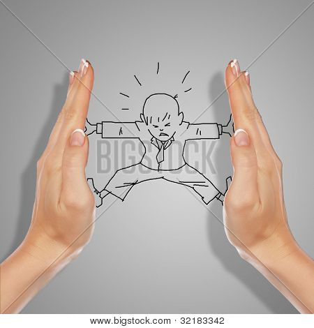 Kresba muže v nebezpečné situaci v ohrožení