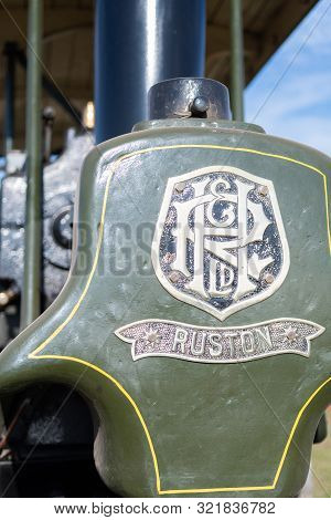 Blandford Forum.dorset.united Kingdom.august 24th 2019.close Up Of The Logo On A Vintage Steam Power