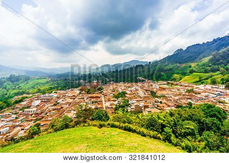 View On Aerial View Over The Cityscape Of The Village Of Jerico, Colombia