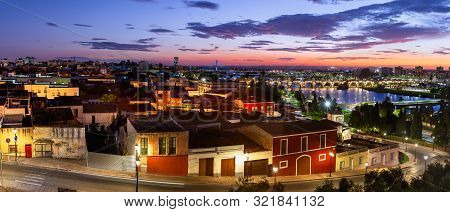 Panoramic View Of Badajoz And Guadiana River, Extremadura, Spain.