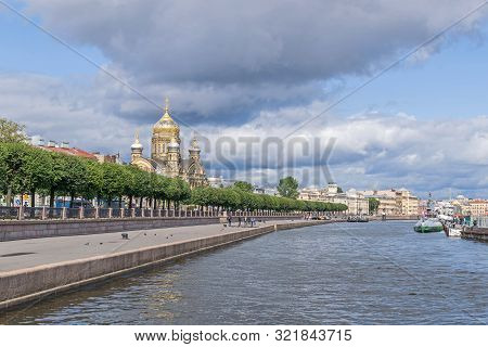 Saint Petersburg, Russia -  August 3, 2019: Lieutenant Schmidt Embankment On The Vasilievsky Island 