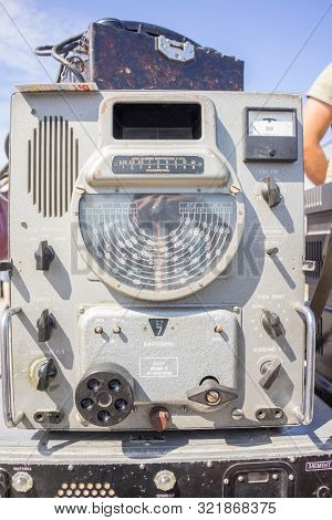 KALININGRAD, Russia - August 18, 2019: 100 Anniversary First European Airport Devau Fest, Old Fashioned Radio Transmitter