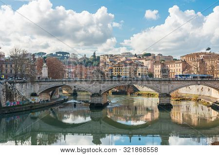 ROME, ITALY - January 17, 2019: Aelian Bridge or Pons Aelius ( Roman bridge ) in Rome, ITALY 