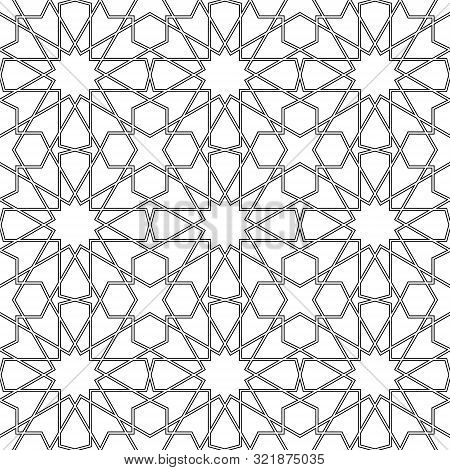 Seamless Geometric Ornament Based On Traditional Arabic Art. Muslim Mosaic.black And White Lines.gre
