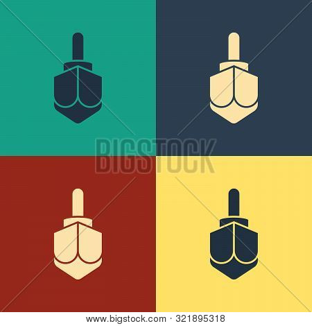 Color Hanukkah Dreidel Icon Isolated On Color Background. Vintage Style Drawing. Vector Illustration