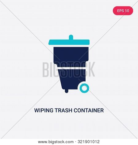 two colored wiping trash container vector icon from cleaning.