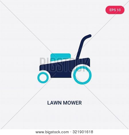 two colored lawn mower vector icon from cleaning.