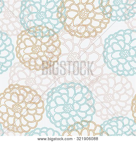 Fall Dahlia Outline Floral Bouquet, Vector Repeat Pattern